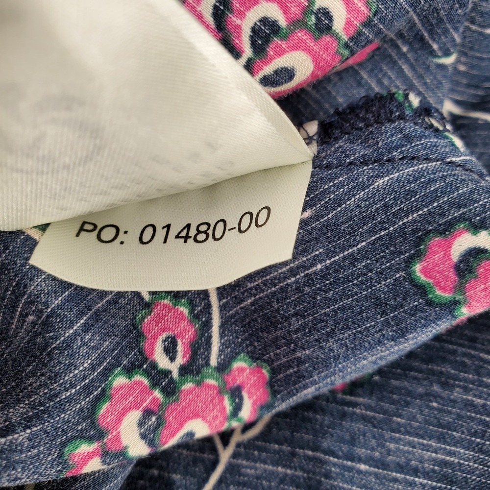 Outerknown S Oceana Floral Smocked Waist Midi Dress Navy Blue Pink Long Sleeve - Picture 7 of 10